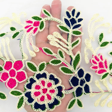 Trim By 9 Yards White Net Fabric Lace Trim with Floral Embroidery Lace Trim, Sari Border, Embroidered Trim